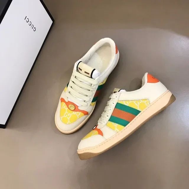 Gucci Tennis 1977 كريم برتقالي أخضر أحمر أصفر أسلوب حياة أحذية رياضية 2