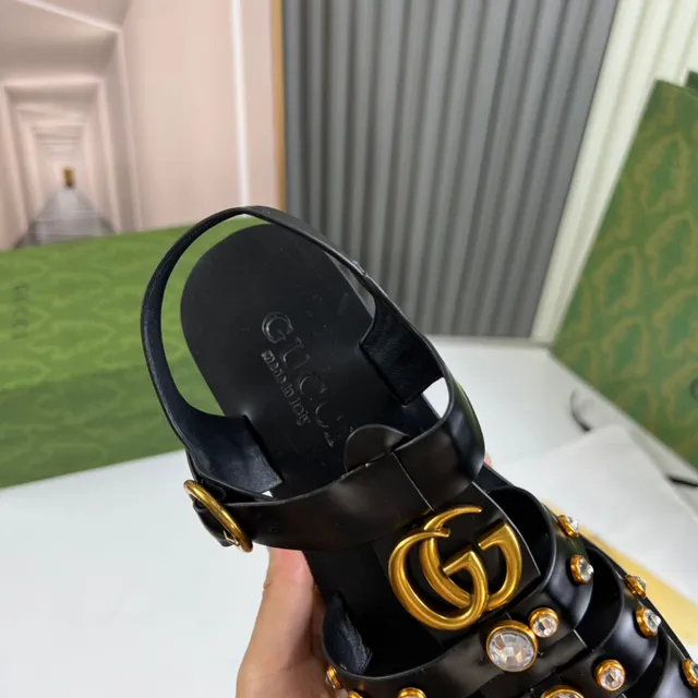Gucci Tiger-Embellished Gladiator Sandal Black Gold Multi-Strap Gladiator Sandals 7