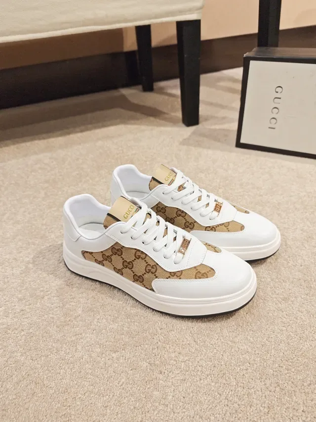 Gucci White Beige Low-Top Leather-and-Canvas Lifestyle Sneakers 5