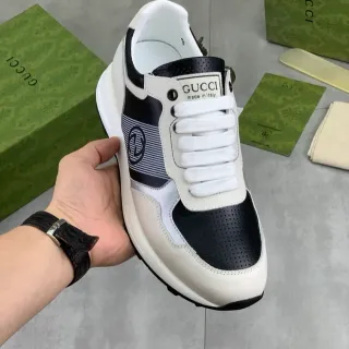 Gucci 白黑 分层混合材质鞋面 穿孔皮革鞋头 生活方式运动鞋