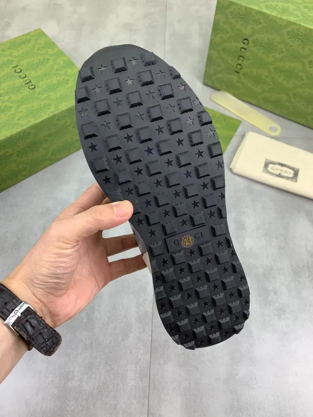 Gucci White Black Layered Mixed-Material Upper Perforated Leather Toe Lifestyle Sneakers 2