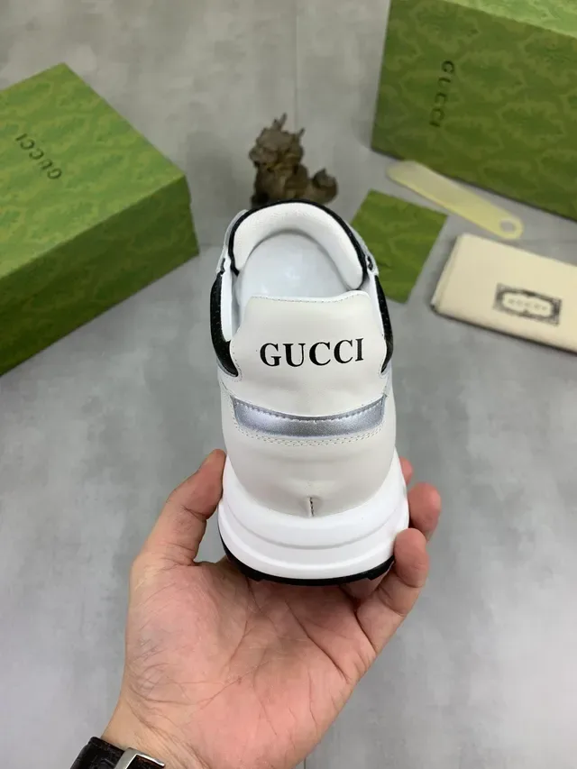 Gucci White Black Layered Mixed-Material Upper Perforated Leather Toe Lifestyle Sneakers 3