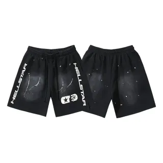 Hellstar Black White Drawstring Waist Vertical Side Branding Shorts