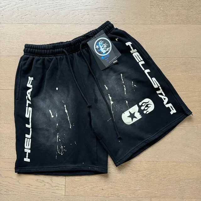 Hellstar Black White Drawstring Waist Vertical Side Branding Shorts 7