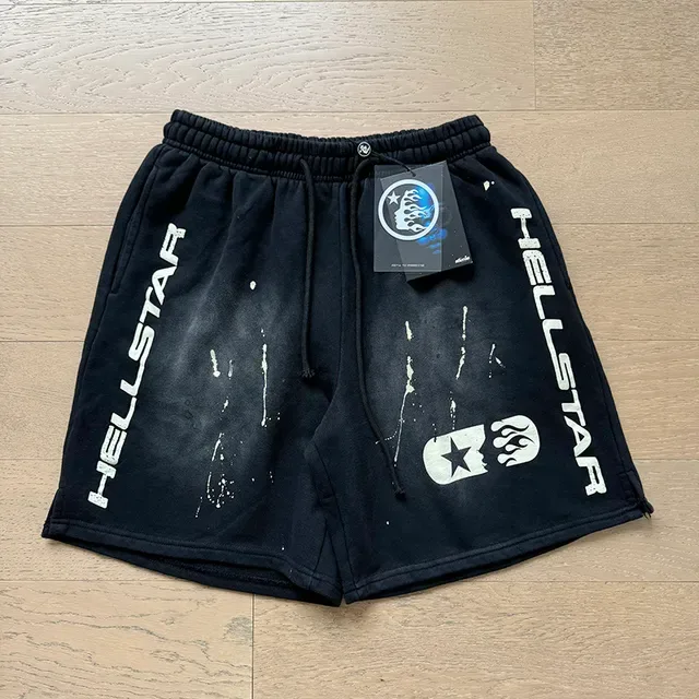 Hellstar Black White Drawstring Waist Vertical Side Branding Shorts 9