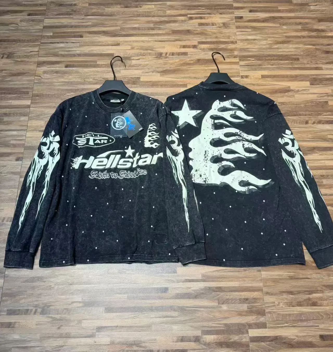 Hellstar Distressed Black Flame Graphic Long-Sleeve T-Shirt 6