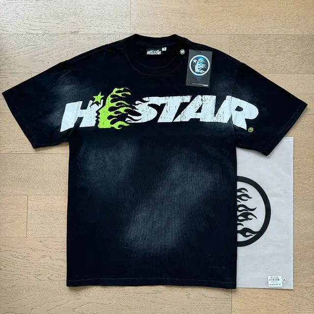 Hellstar火焰图案水洗黑色T恤 4