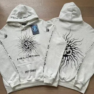 Hellstar Om Sunburst Graphic Gray Black Oversized Fit Hoodie