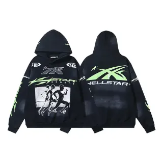 Hellstar Star Sports Graphic Print Black and Neon Green Hoodie