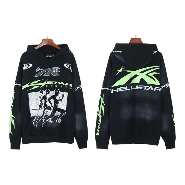 Hellstar Star Sports Graphic Print Preto e Verde Neon Moletom 2