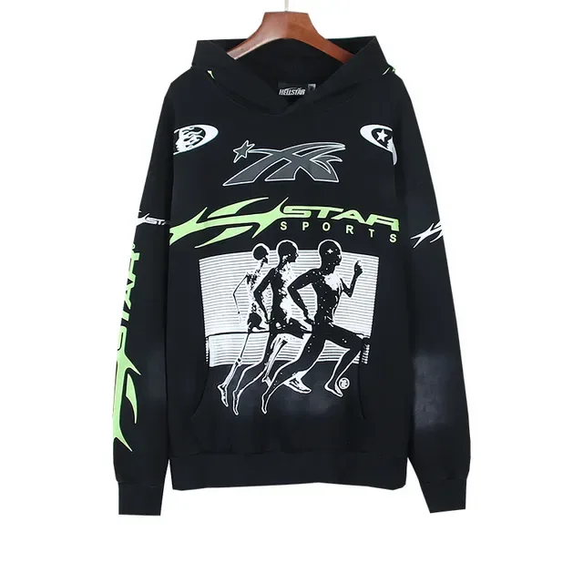 Hellstar Star Sports Graphic Print Preto e Verde Neon Moletom 3