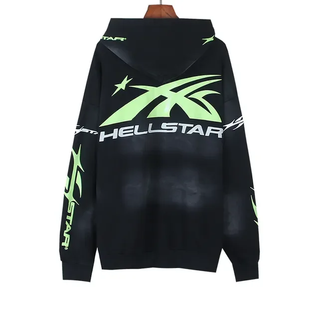 Hellstar Star Sports Graphic Print Preto e Verde Neon Moletom 4