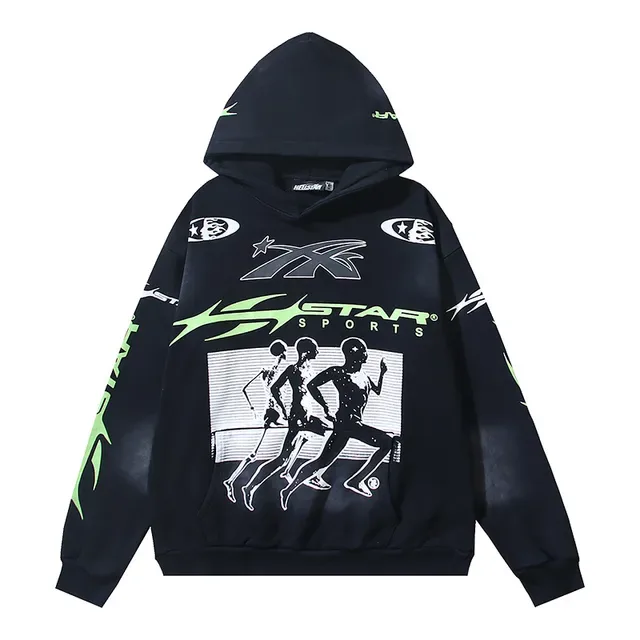 Hellstar Star Sports Graphic Print Preto e Verde Neon Moletom 5