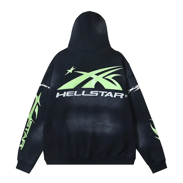 Hellstar Star Sports Graphic Print Preto e Verde Neon Moletom 6