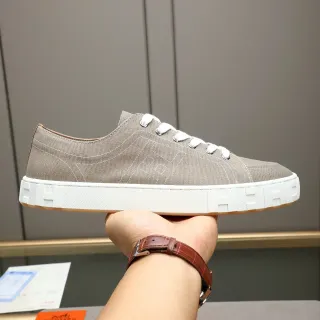 Hermès Beige White Canvas Upper H-Embossed Sole Sneakers