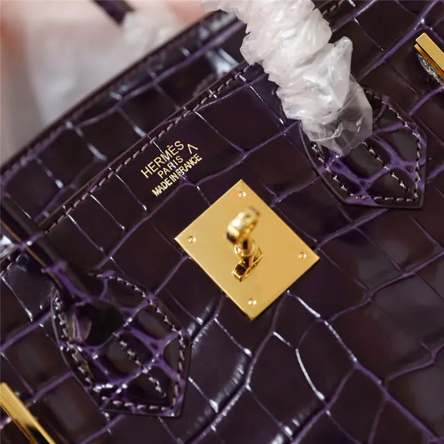 Hermès Birkin চকচকে ক্রোকোডাইল এমবসড কালো গোল্ড হার্ডওয়্যার টোট ব্যাগ 12