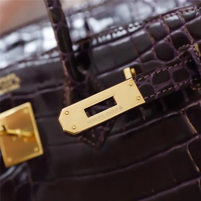 Hermès Birkin চকচকে ক্রোকোডাইল এমবসড কালো গোল্ড হার্ডওয়্যার টোট ব্যাগ 13