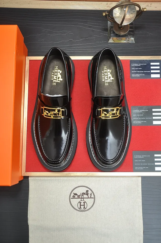 Hermès Black Gold Patent Leather Buckle Loafer 5