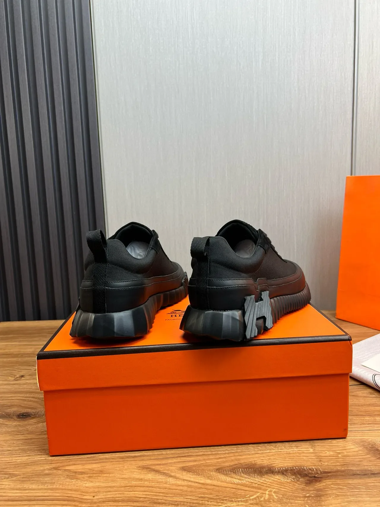 Hermès Black Mesh And Suede Upper Sculpted Ridged Rubber Sole Lifestyle Sneakers 4