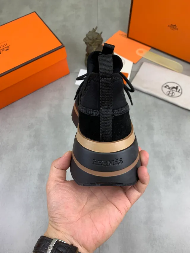 Hermès Black Suede Lace-Over Strap Lifestyle Sneaker 3
