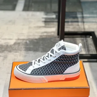 Hermès 黑白高帮几何图案纺织生活方式运动鞋