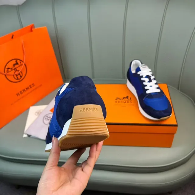 Hermès Blue and Navy Suede Mesh Low-Top Lifestyle Sneaker 3