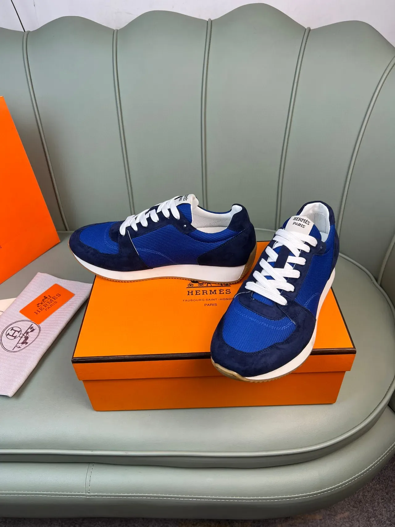 Hermès Blue and Navy Suede Mesh Low-Top Lifestyle Sneaker 8