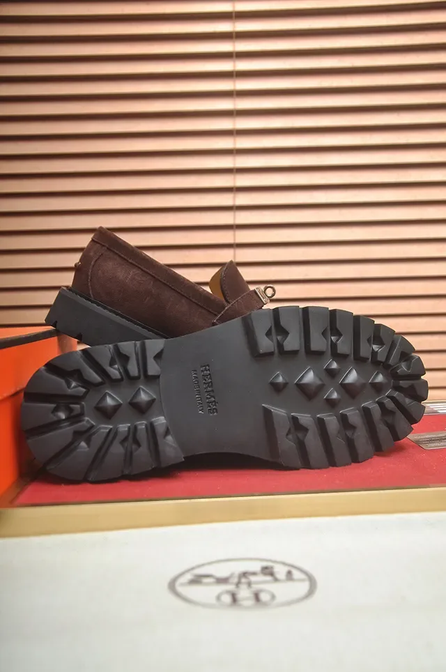 Hermès Brown Black Suede Upper Metal H-Buckle Strap Loafer 3
