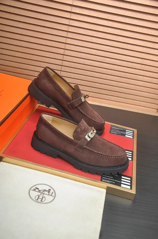 Hermès Brown Black Suede Upper Metal H-Buckle Strap Loafer 4