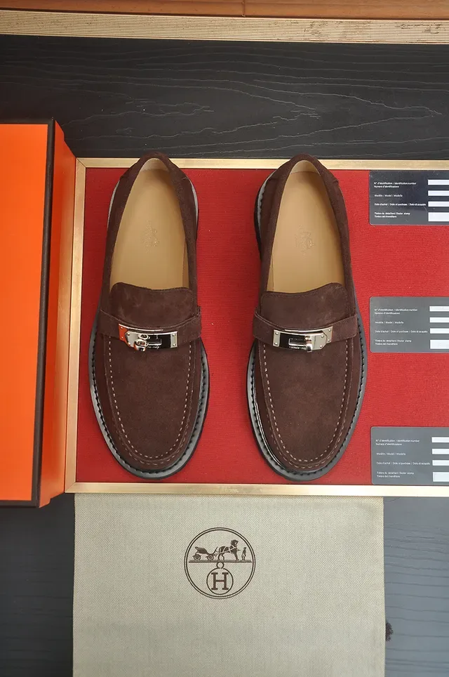 Hermès Brown Black Suede Upper Metal H-Buckle Strap Loafer 5