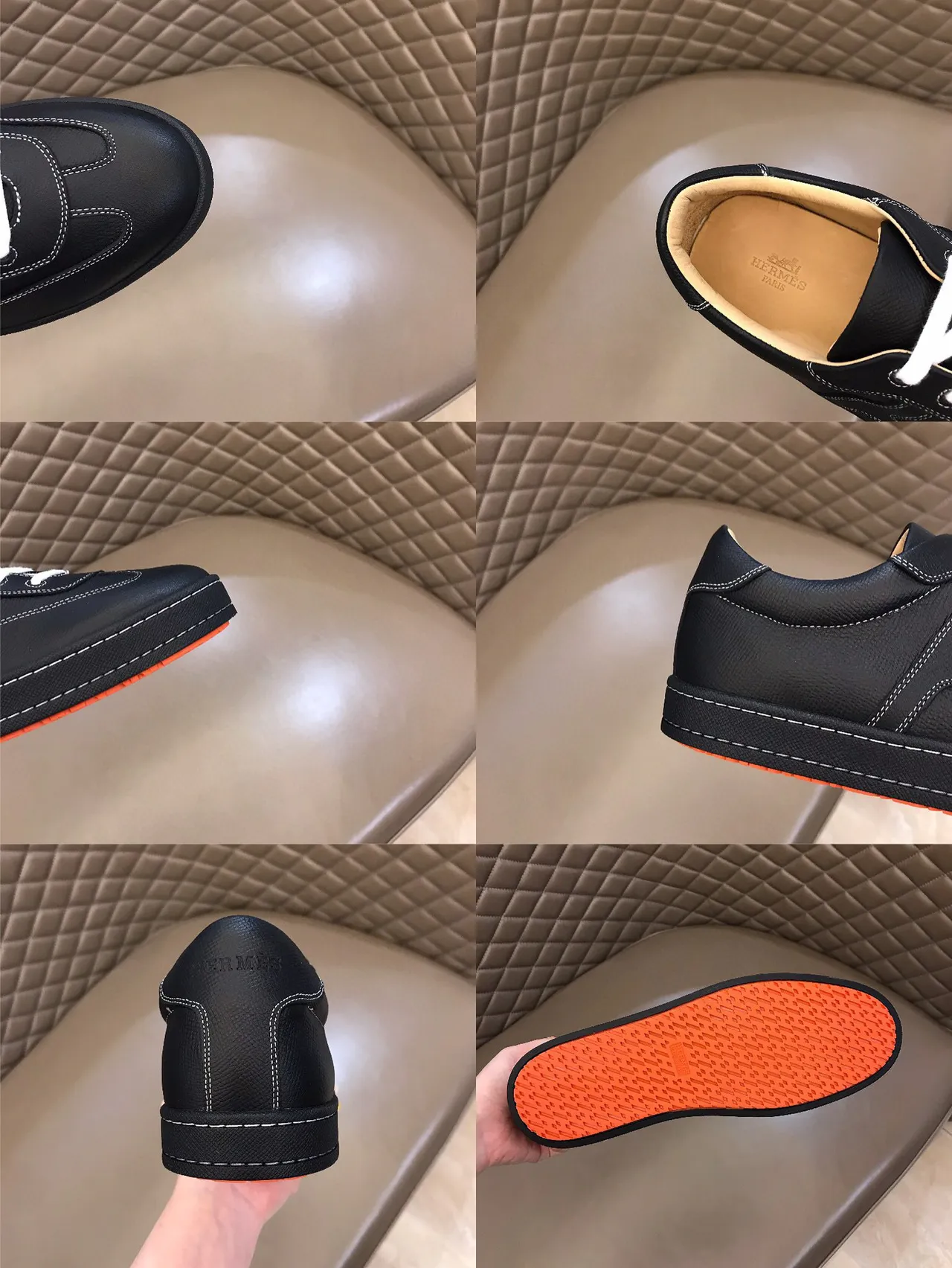 Hermès Chypre Preto Laranja H-Motif Painel Lateral Costura Contraste Branca Lifestyle Sneakers 2