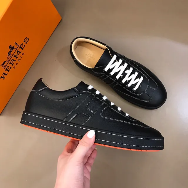 Hermès Chypre Preto Laranja H-Motif Painel Lateral Costura Contraste Branca Lifestyle Sneakers 6