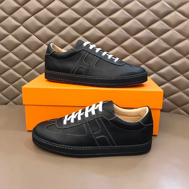 Hermès Chypre Preto Laranja H-Motif Painel Lateral Costura Contraste Branca Lifestyle Sneakers 7