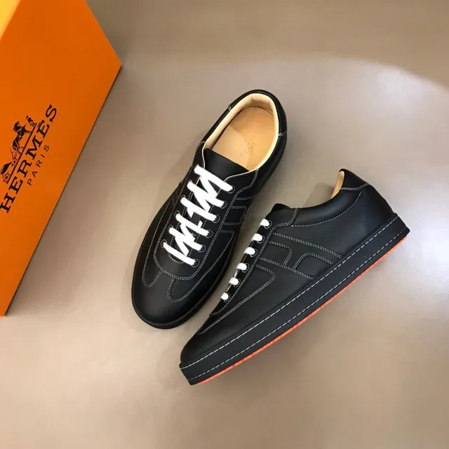 Hermès Chypre Preto Laranja H-Motif Painel Lateral Costura Contraste Branca Lifestyle Sneakers 8