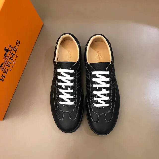 Hermès Chypre Preto Laranja H-Motif Painel Lateral Costura Contraste Branca Lifestyle Sneakers 9
