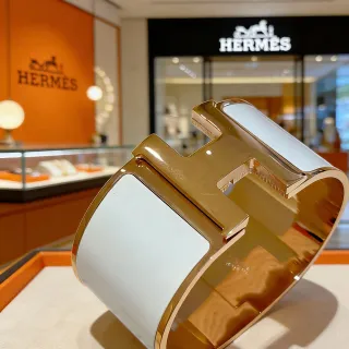 Hermès Clic H سوار كف أبيض مينا لون ذهبي صلب