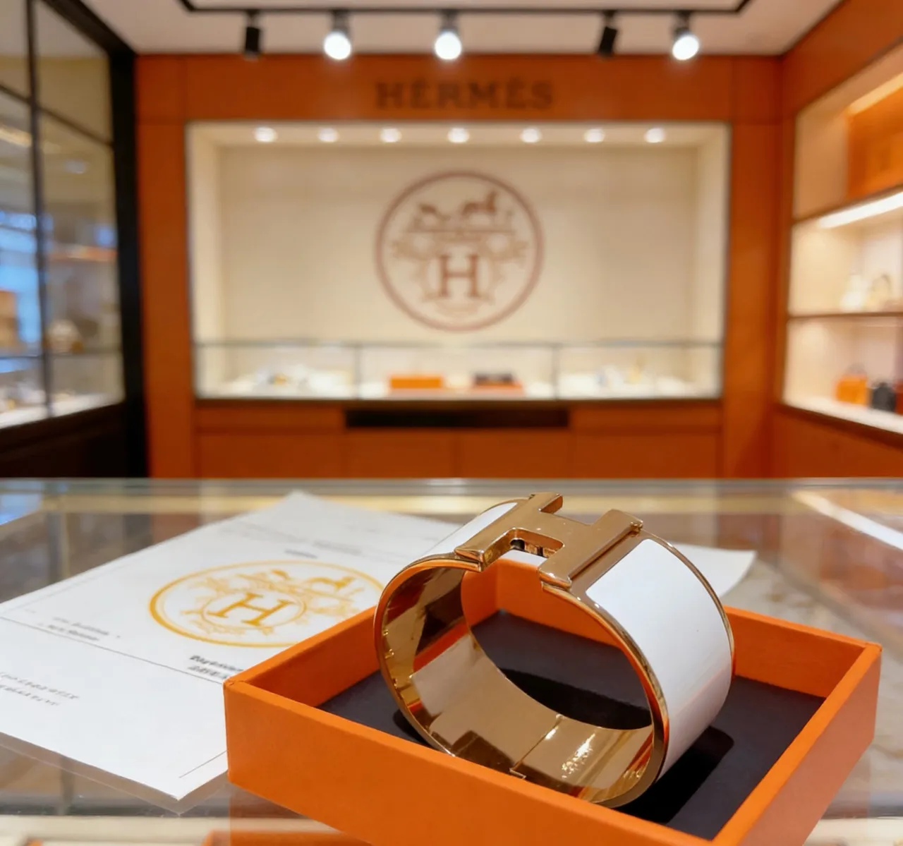 Hermès Clic H brazalete de muñeca rígido de esmalte blanco tono dorado 4