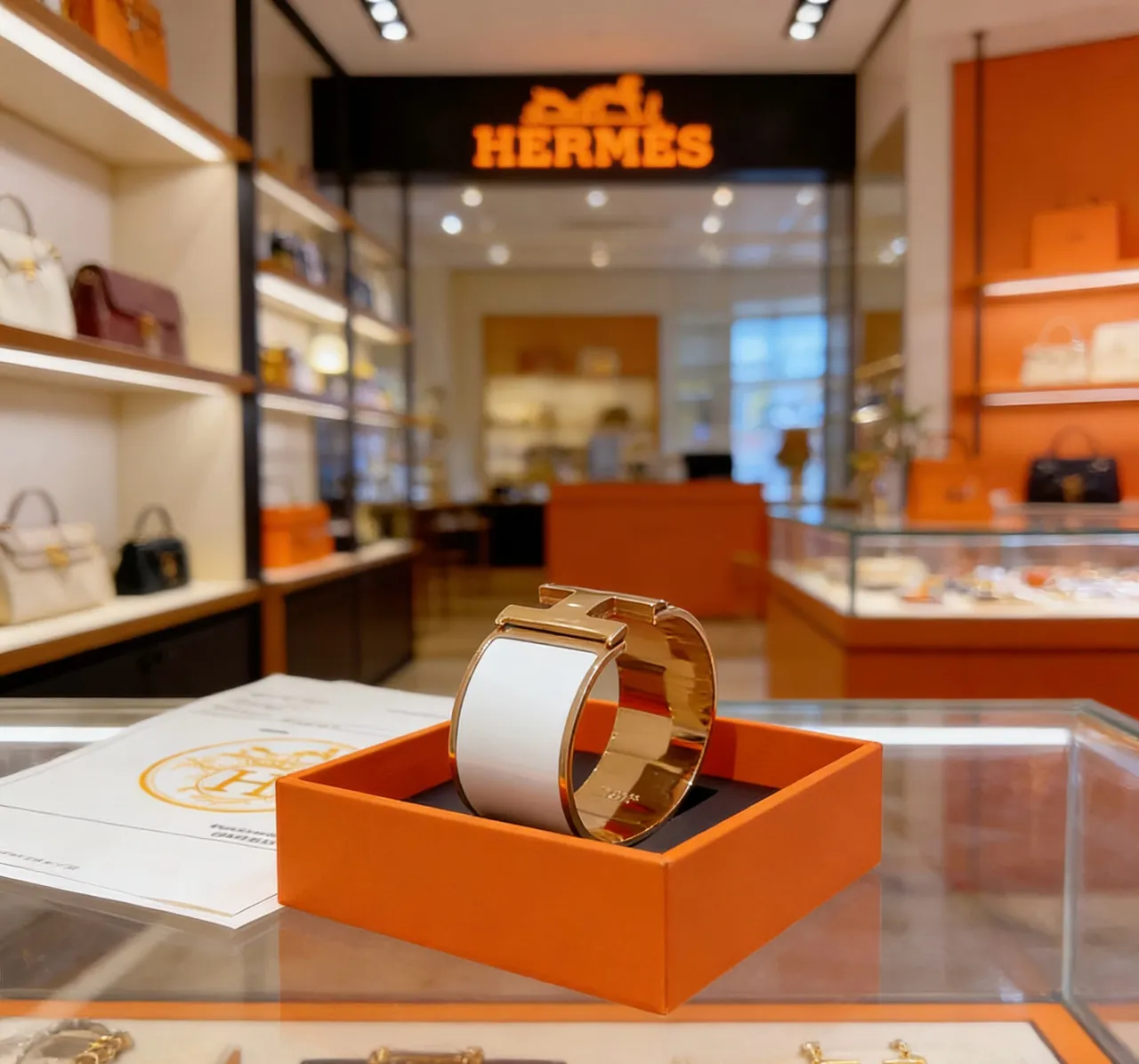 Hermès Clic H brazalete de muñeca rígido de esmalte blanco tono dorado 6