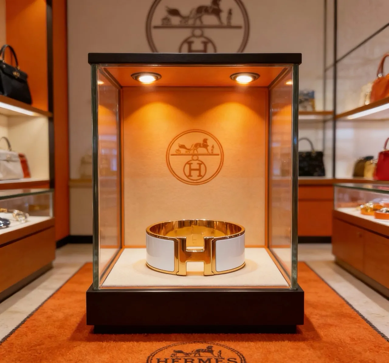 Hermès Clic H brazalete de muñeca rígido de esmalte blanco tono dorado 7