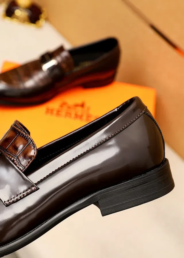 Hermès Constance Loafer Brown Crocodile-Embossed Polished Leather Loafers 6