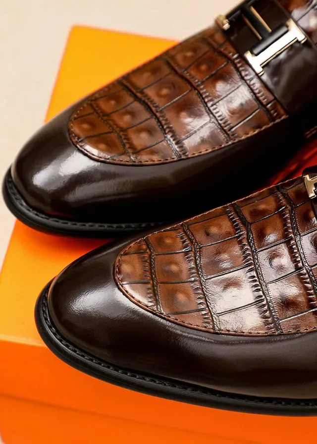 Hermès Constance Loafer Brown Crocodile-Embossed Polished Leather Loafers 7