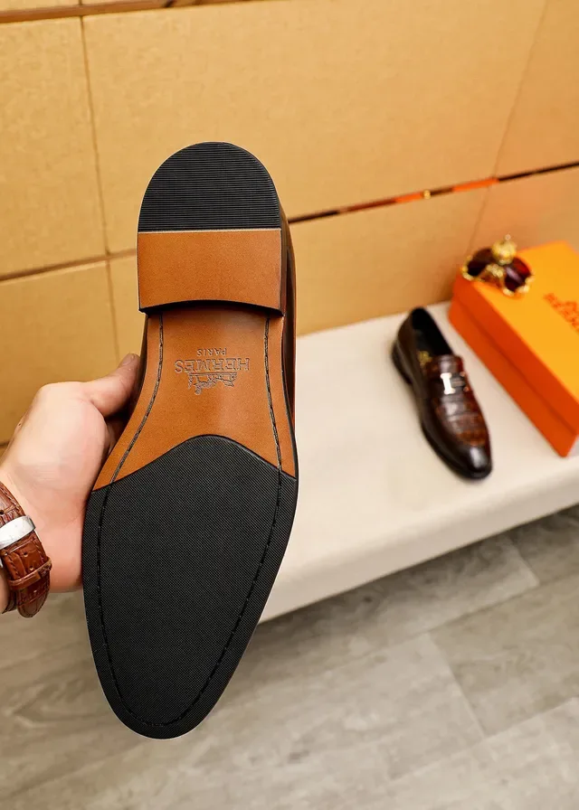 Hermès Constance Loafer Brown Crocodile-Embossed Polished Leather Loafers 8