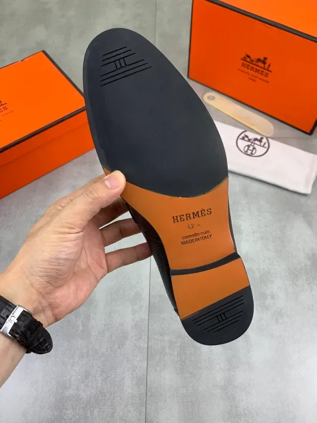 Hermès Constance Loafer Brown Pebbled Leather H-Buckle Loafers 2
