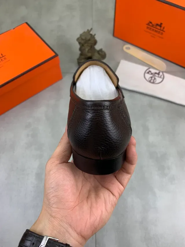 Hermès Constance Loafer Brown Pebbled Leather H-Buckle Loafers 3