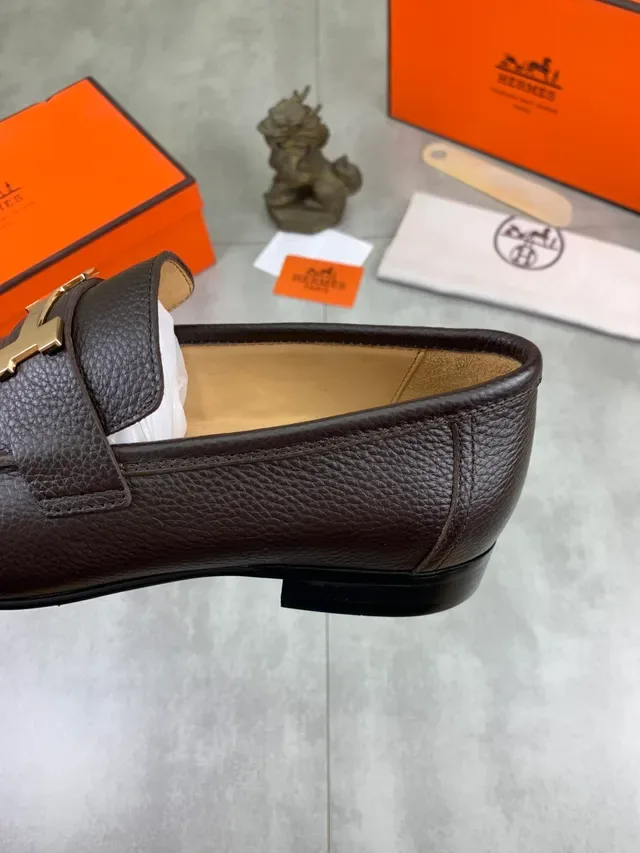 Hermès Constance Loafer Brown Pebbled Leather H-Buckle Loafers 4