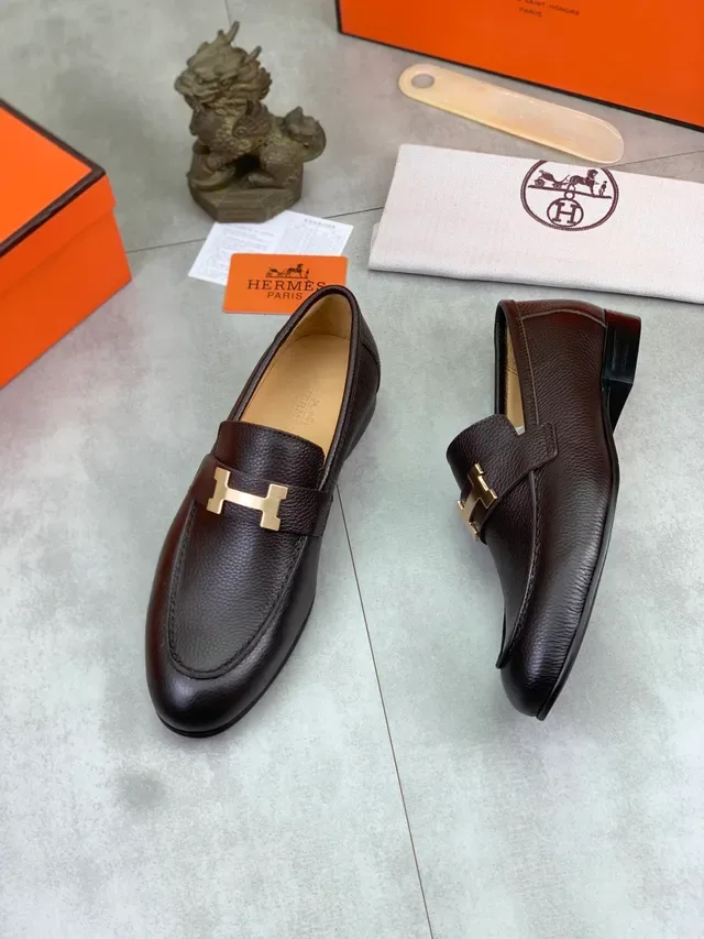Hermès Constance Loafer Brown Pebbled Leather H-Buckle Loafers 5
