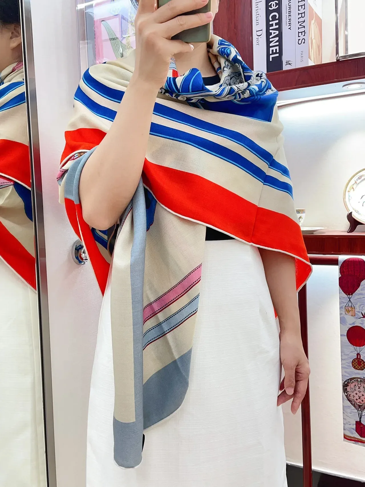 Hermès Gala भूरा नीला Herringbone Weave मुद्रित ग्राफिक मोटिफ सिल्क स्कार्फ 2