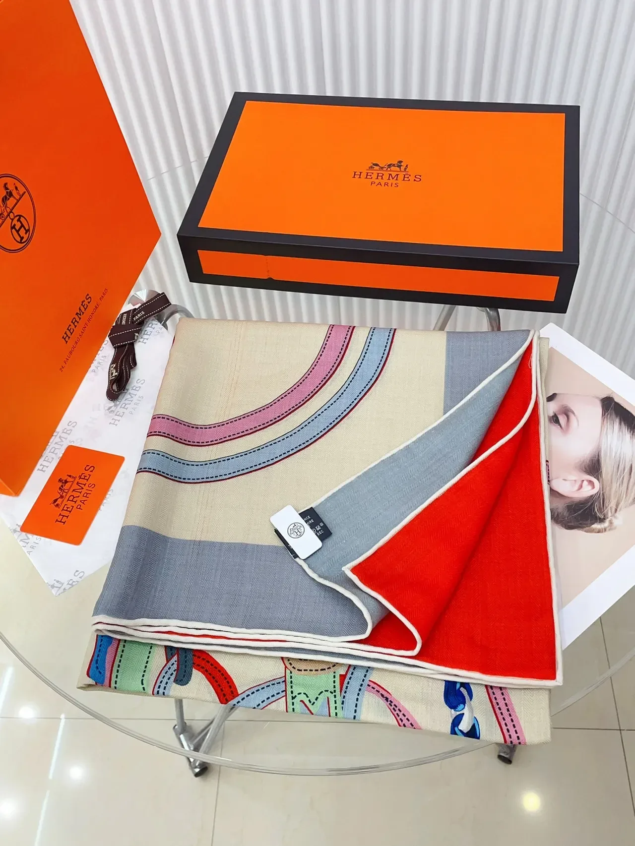 Hermès Gala भूरा नीला Herringbone Weave मुद्रित ग्राफिक मोटिफ सिल्क स्कार्फ 5