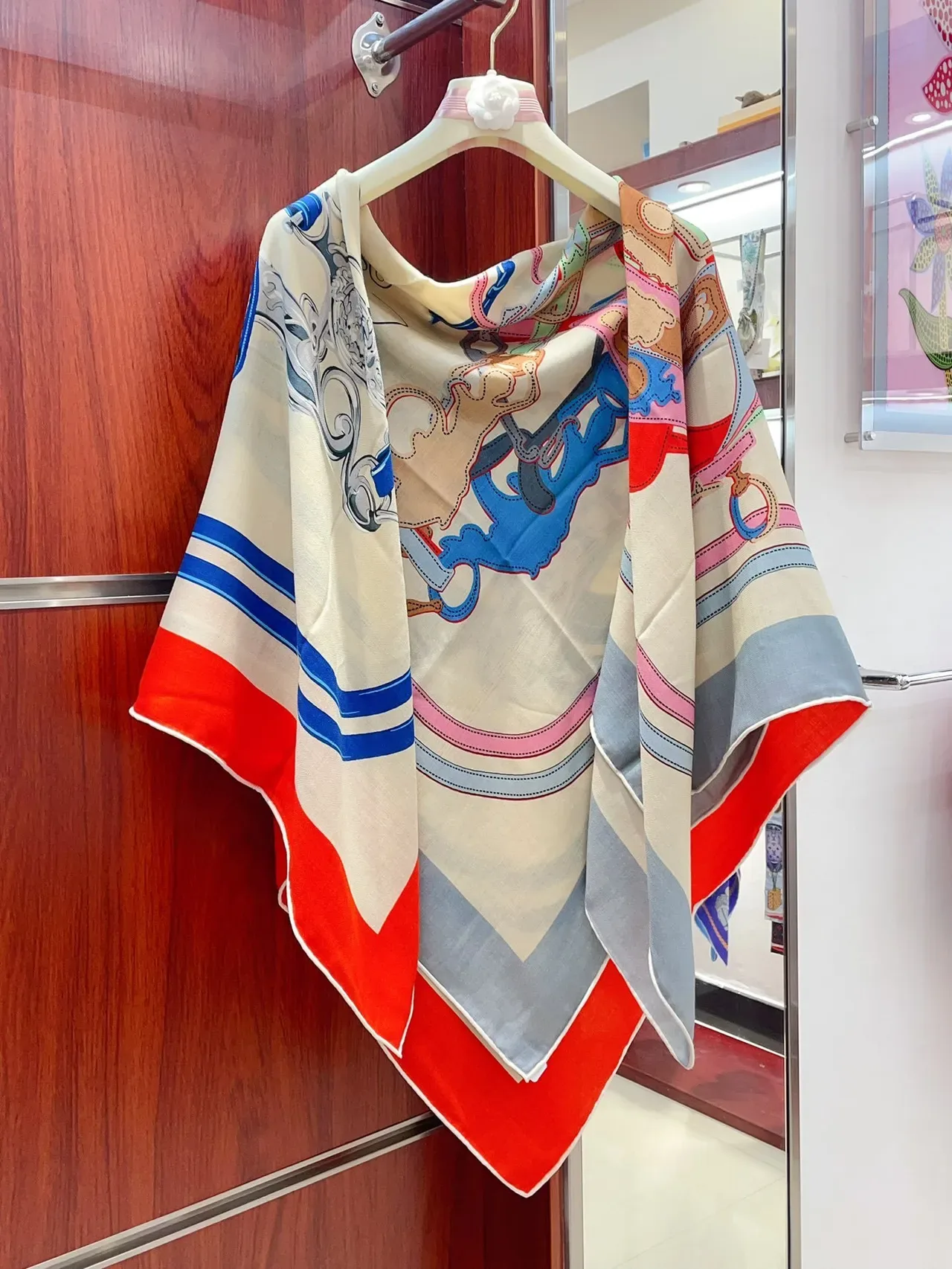 Hermès Gala भूरा नीला Herringbone Weave मुद्रित ग्राफिक मोटिफ सिल्क स्कार्फ 7