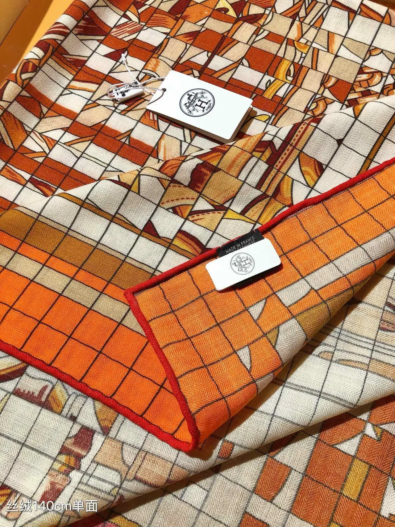 Hermès জ্যামিতিক কমলা খৈরা রেশম স্কার্ফ 8